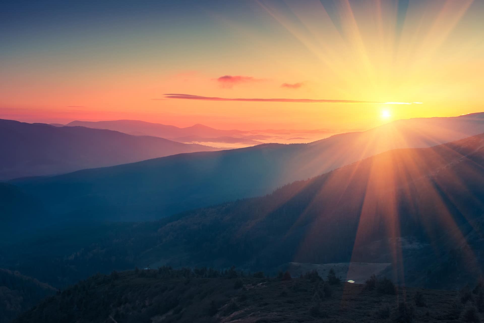 Sunsetting over mountains